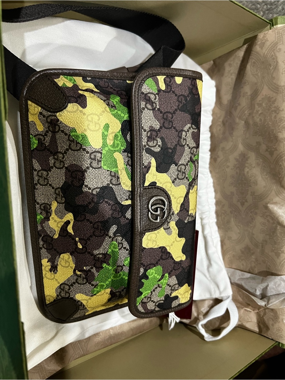 Gucci Brown and Green Camo Messenger Bag